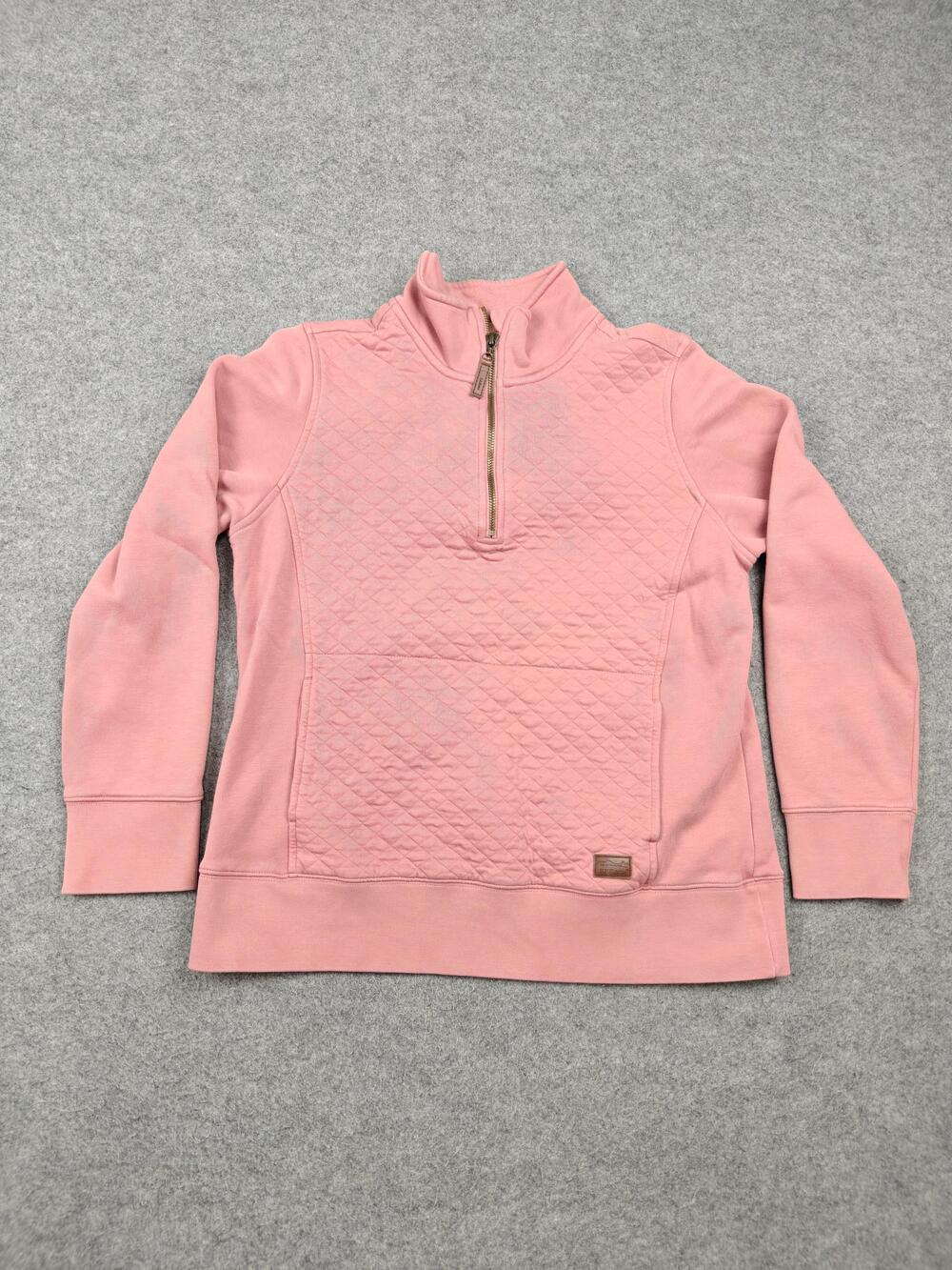 L.L.Bean Sweatshirt Womens Small Petites Pink 1/4 Zip Fleece Pullover Mock Neck
